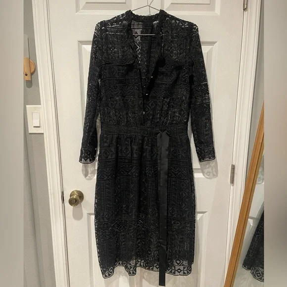 Self-Portrait Black Sheer Lace Long Sleeve Dress - Picture 4 of 4